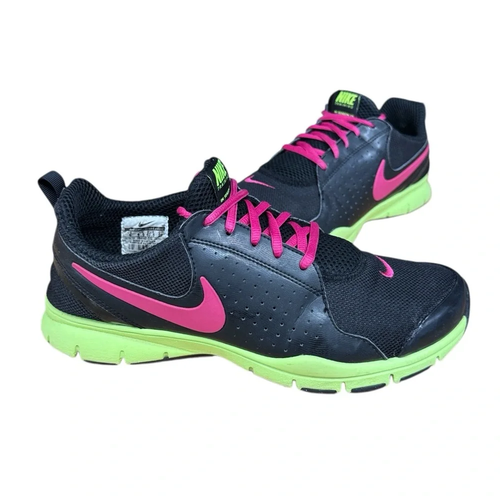 Nike Women’s Training TR Athletic Shoes Black/Pink/Lime 454445-063 Size 9